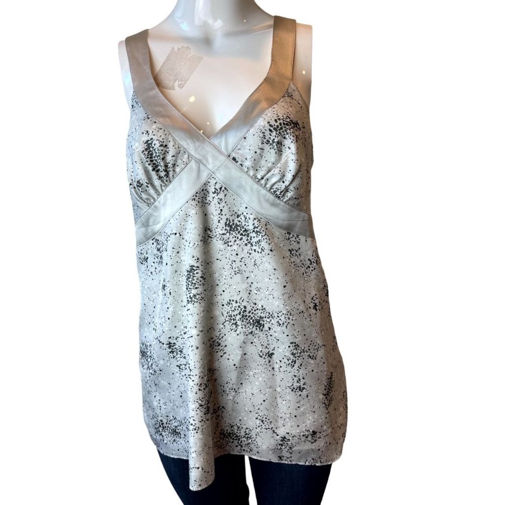 Express Women 100% Silk Halter Tank Top Platinum Spotted Backless Silver Black M